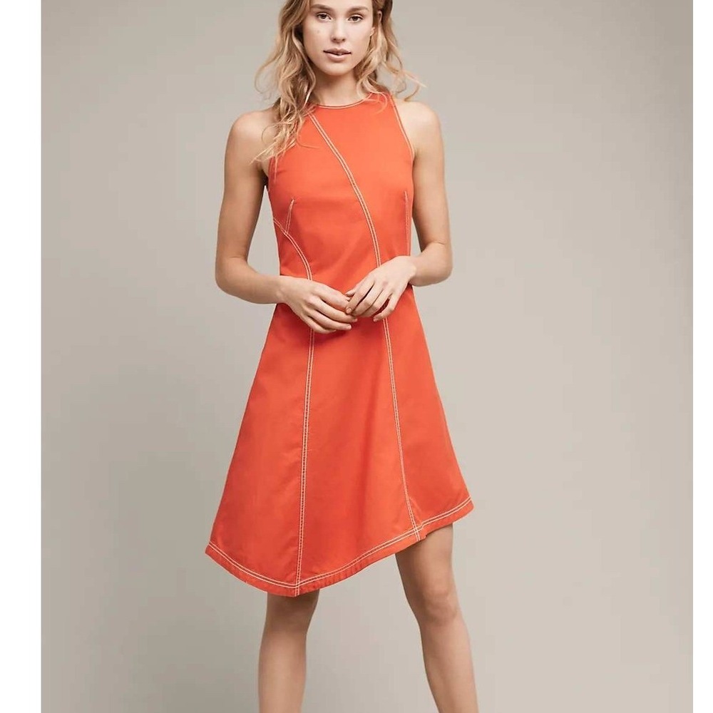 Maeve Orange-Red Cotton Linen Bileu Asymmetrical A-Line Summer Dress Size 6 - Picture 1 of 12